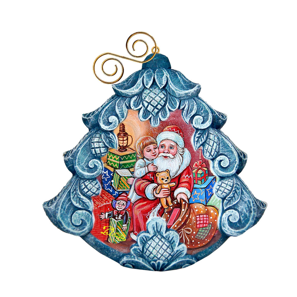 Gift Giver Santa Tree Sculpted Hand-Painted Christmas Ornament by G. DeBrekht - Christmas Santa Snowman Decor - 610275