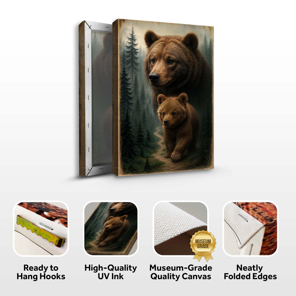 Rustic Bear & Cub Woodland Canvas Wall Art