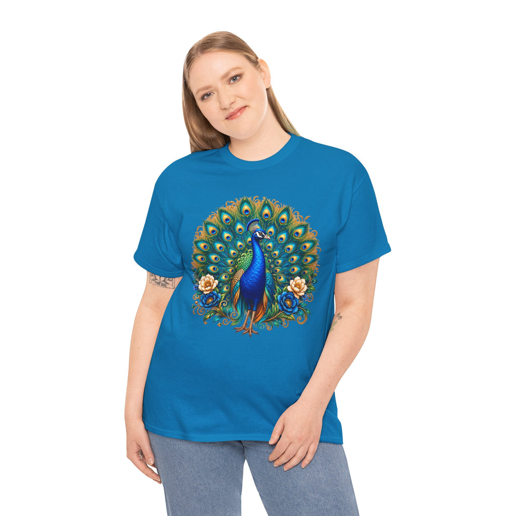 Peacock Floral Tee - Vibrant Blue Peacock Graphic Shirt