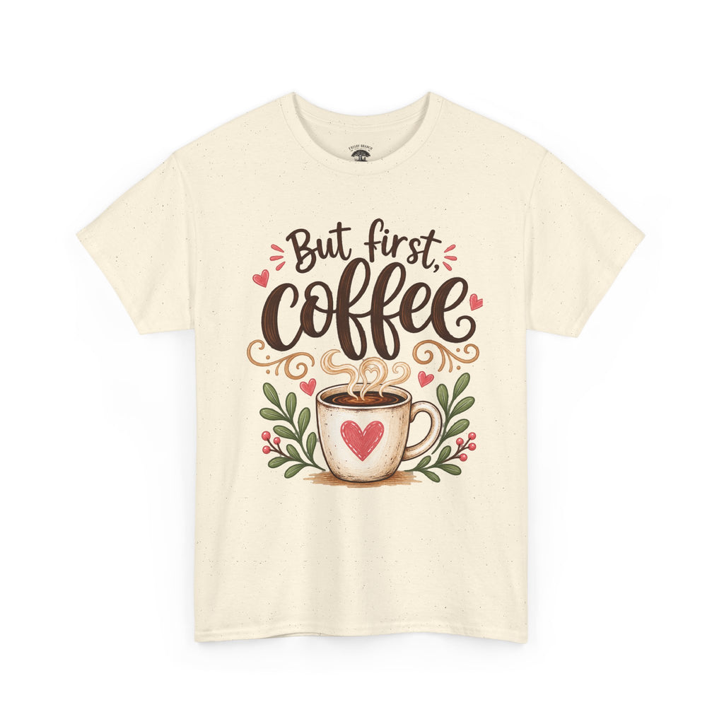 But First Coffee T-Shirt — Cute Floral Coffee Cup Tee