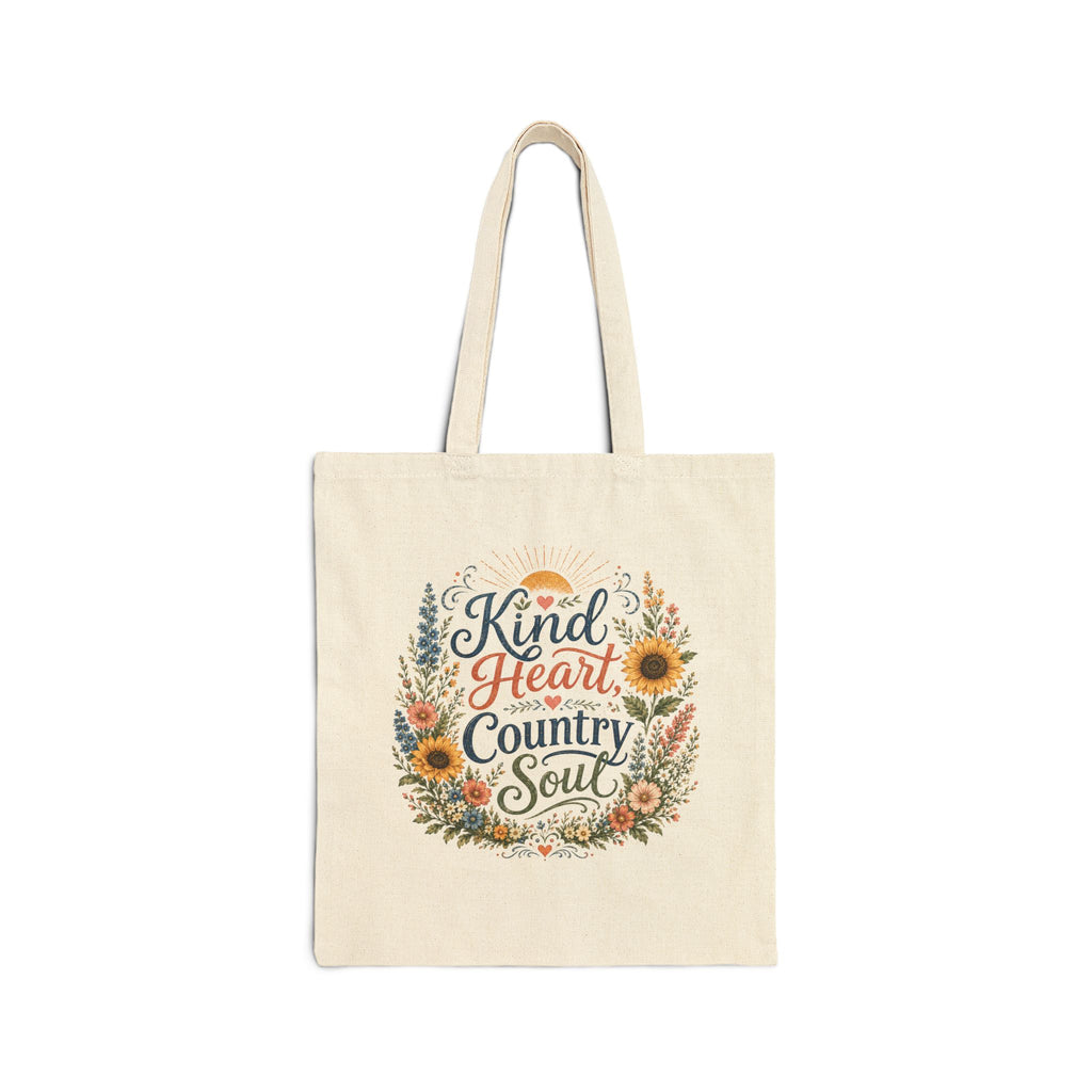 Kind Heart, Country Soul Canvas Tote Bag — Floral Wildflower Tote