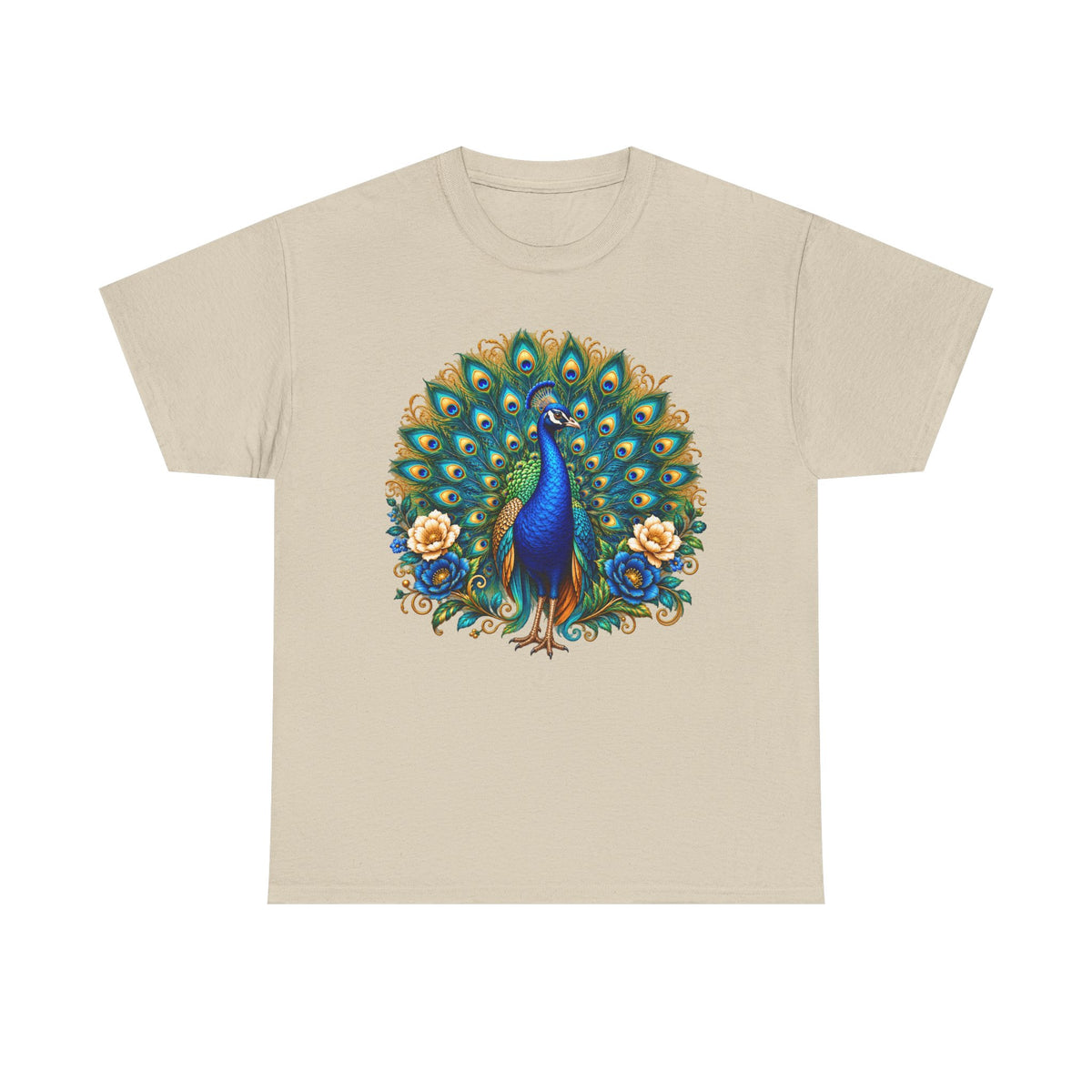 Peacock Floral Tee - Vibrant Blue Peacock Graphic Shirt