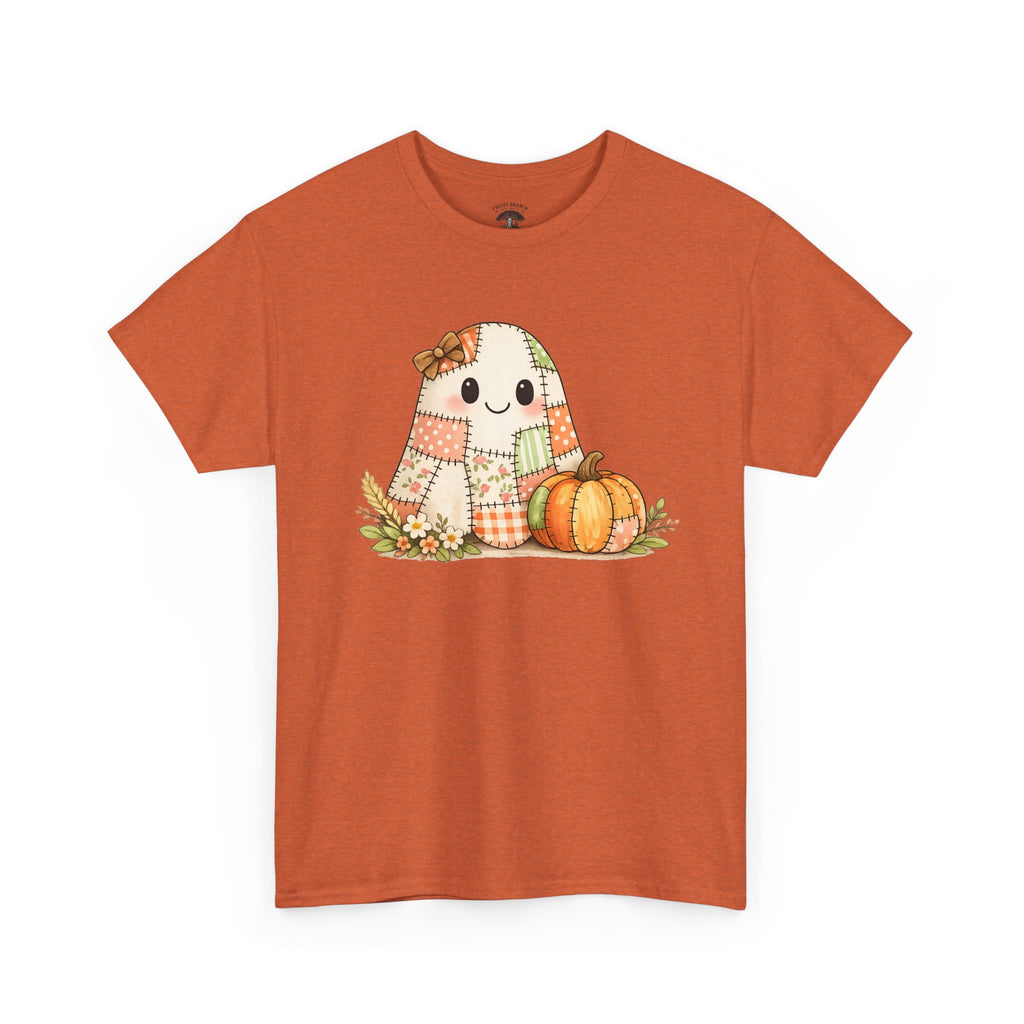 Cute Patchwork Ghost Tee — Fall Pumpkin Halloween T‑Shirt