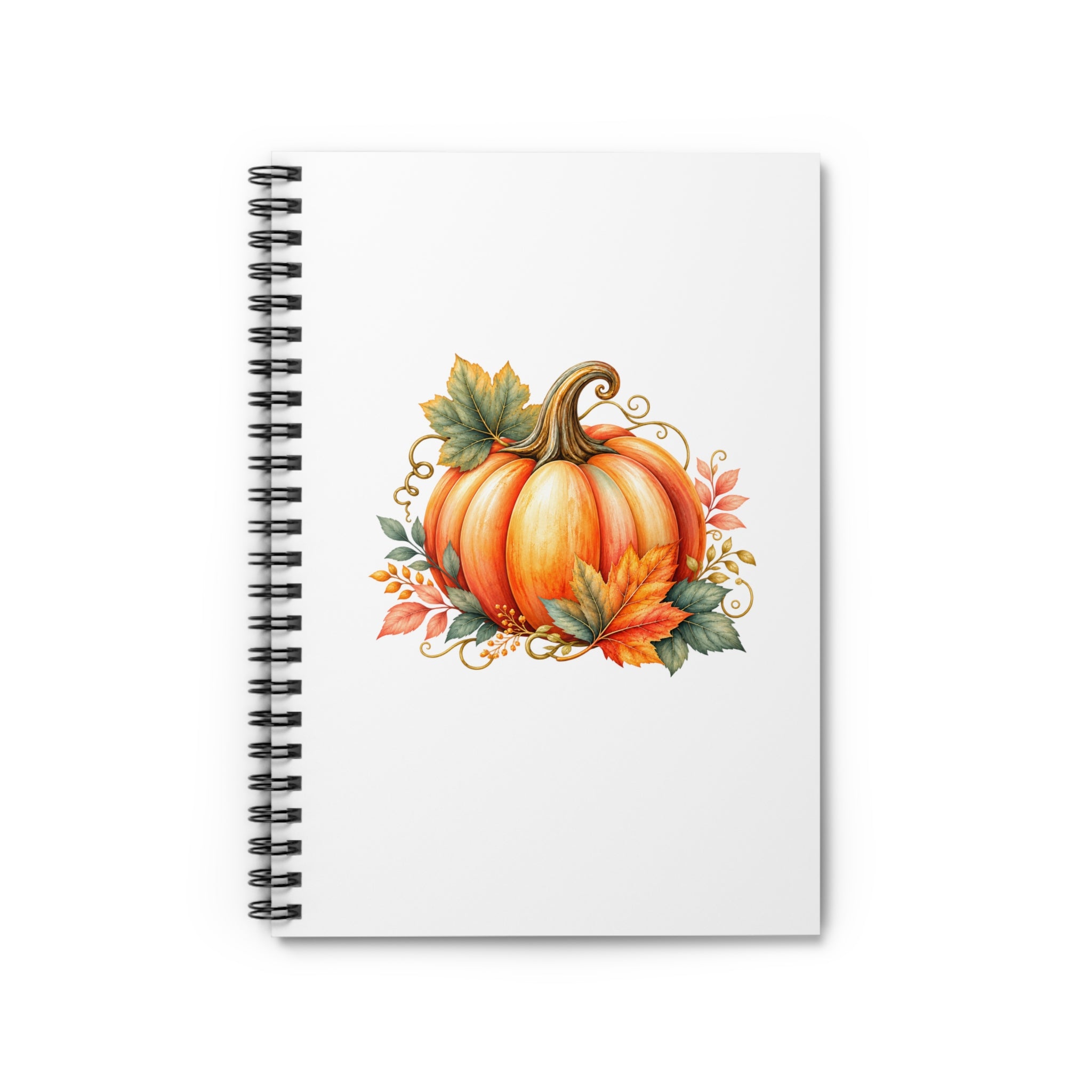 Autumn Pumpkin Spiral Notebook — Fall Leaves Ruled Journal