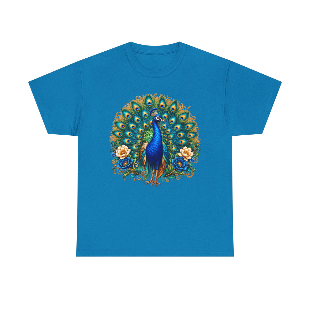 Peacock Floral Tee - Vibrant Blue Peacock Graphic Shirt