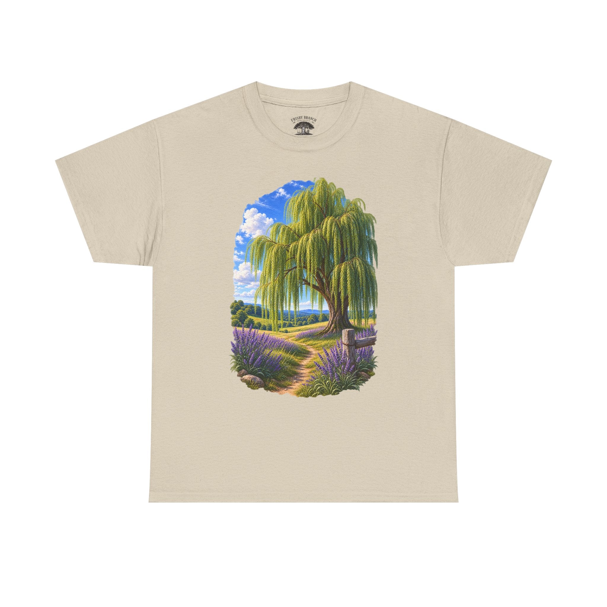 Willow Path T-Shirt — Scenic Lavender Meadow Graphic Tee