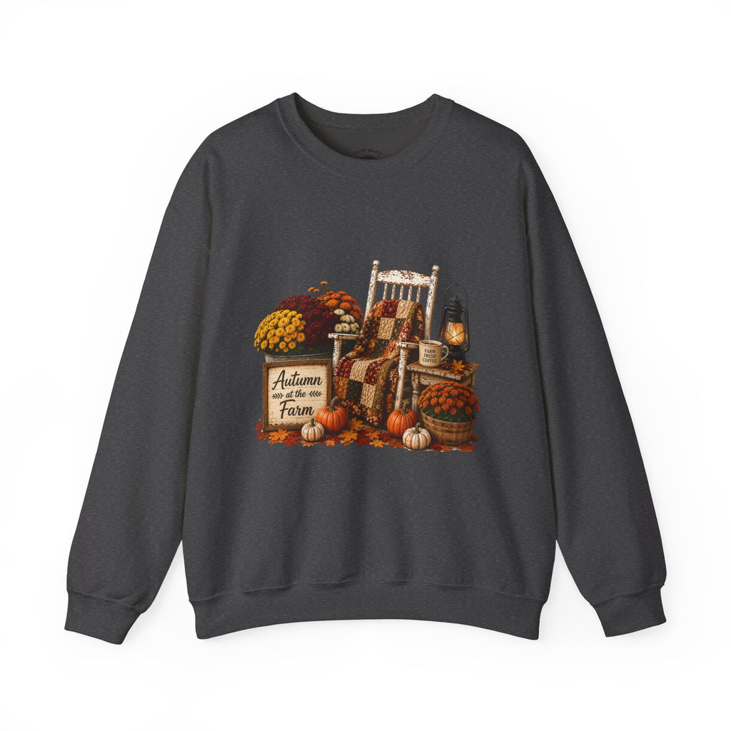 Autumn on the Farm Crewneck Sweatshirt — Fall Pumpkin & Mums Cozy Graphic
