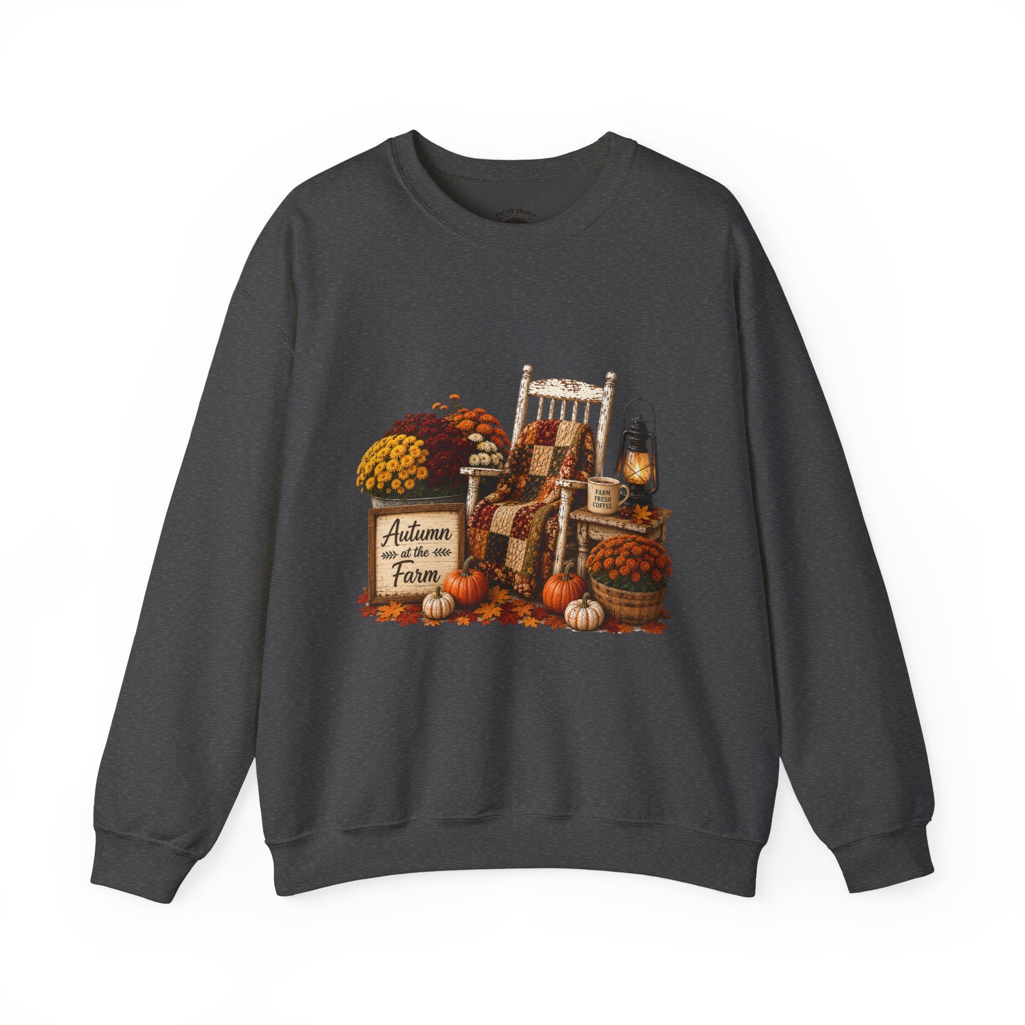 Autumn on the Farm Crewneck Sweatshirt — Fall Pumpkin & Mums Cozy Graphic