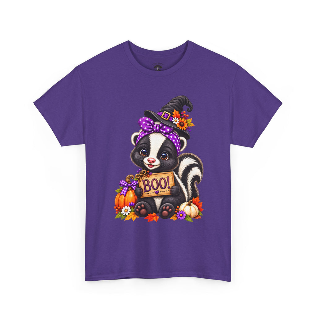 Halloween Skunk Tee – Cute Witch Hat ‘Boo!’ Pumpkin Graphic T-Shirt