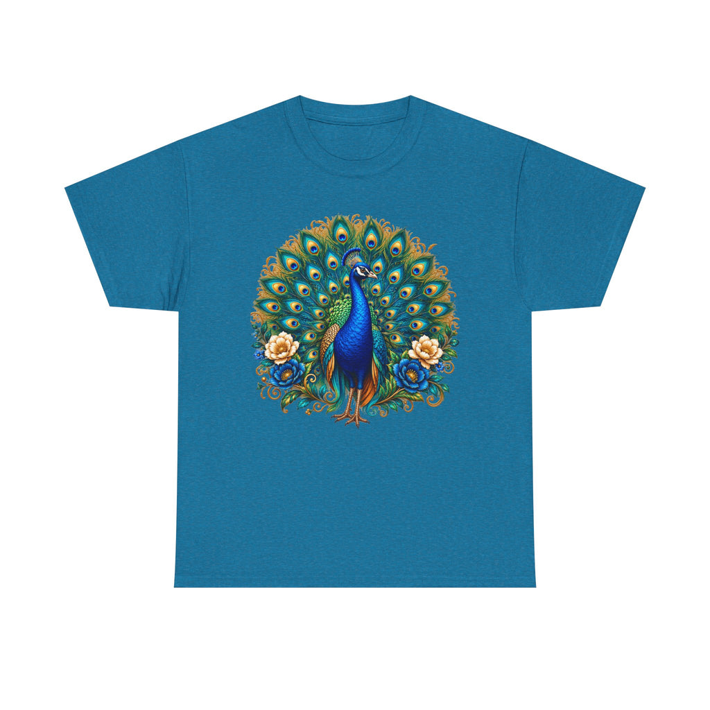 Peacock Floral Tee - Vibrant Blue Peacock Graphic Shirt