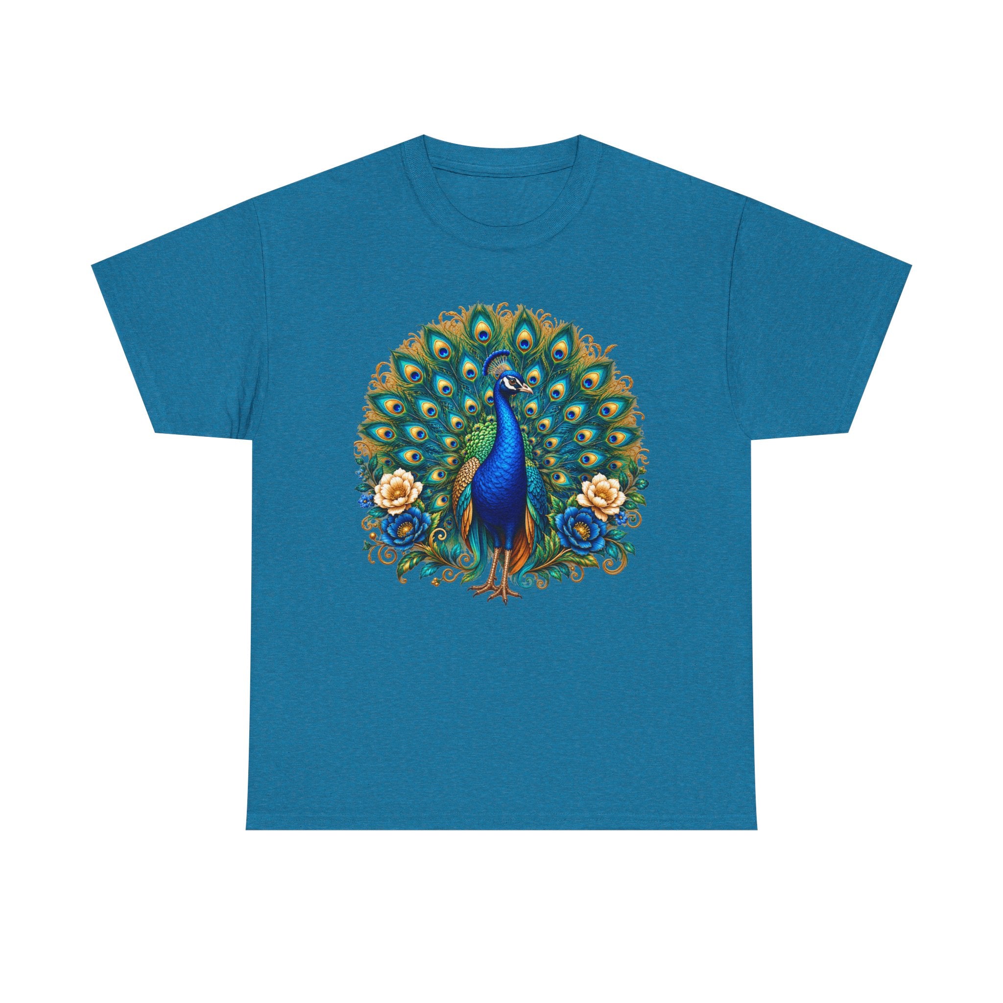 Peacock Floral Tee - Vibrant Blue Peacock Graphic Shirt