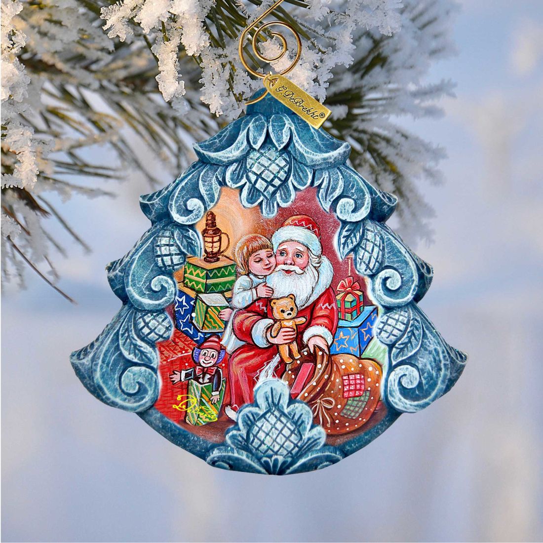 Gift Giver Santa Tree Sculpted Hand-Painted Christmas Ornament by G. DeBrekht - Christmas Santa Snowman Decor - 610275