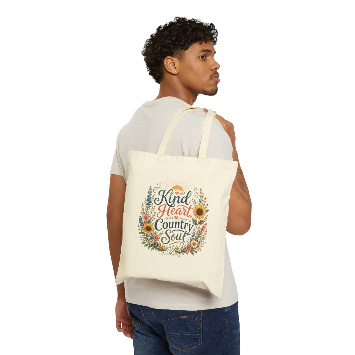 Kind Heart, Country Soul Canvas Tote Bag — Floral Wildflower Tote