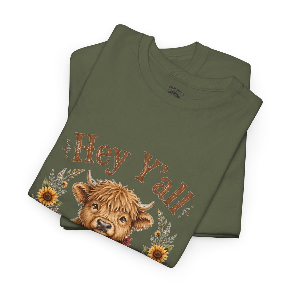 Hey Y'all Highland Cow T-Shirt — Cute Farmhouse Sunflower Graphic Tee