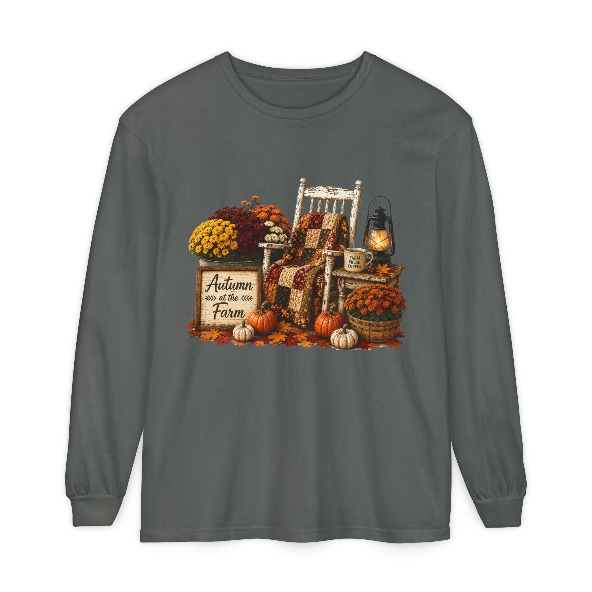 Autumn on the Farm Long Sleeve Tee — Cozy Fall Harvest Graphic Shirt