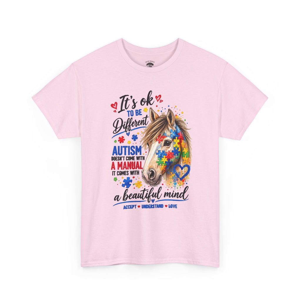 Autism Awareness Horse T-Shirt — "It's OK to Be Different" Puzzle Heart Tee