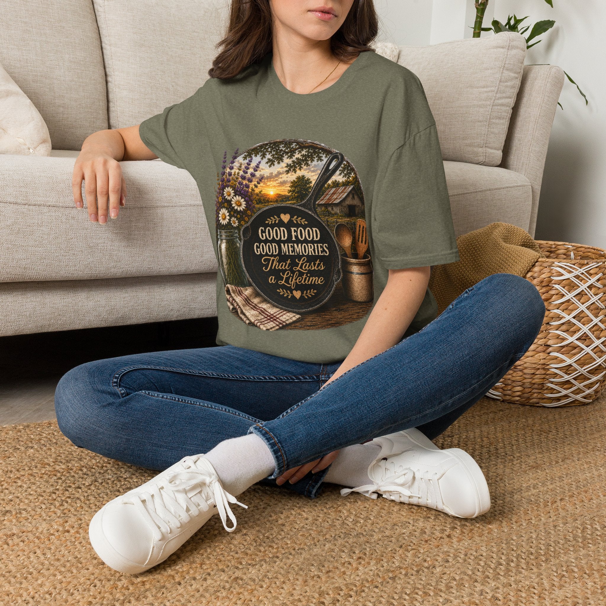 Good Food, Good Memories That Last a Lifetime | Rustic Cast Iron Skillet Farmhouse T-Shirt
