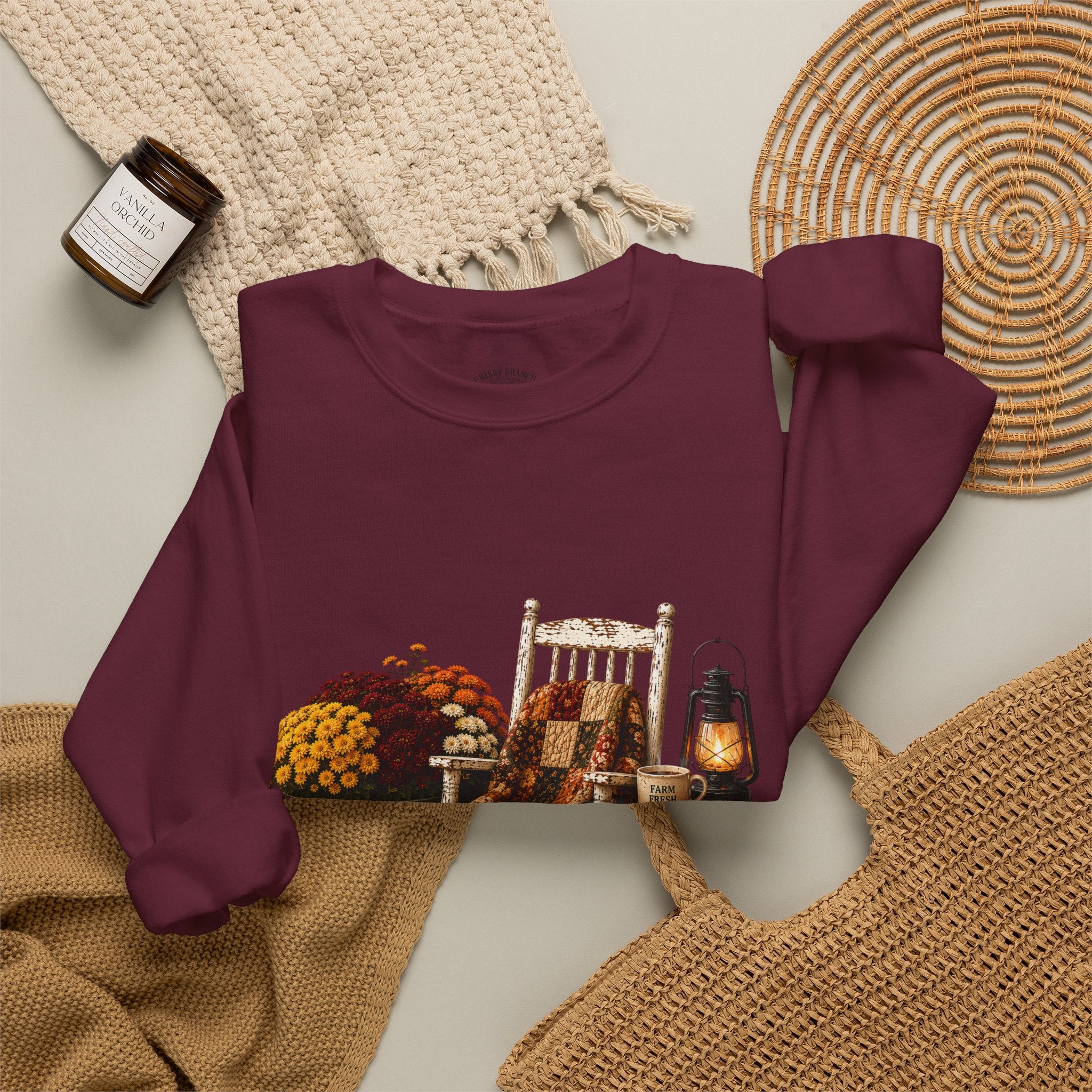 Autumn on the Farm Crewneck Sweatshirt — Fall Pumpkin & Mums Cozy Graphic