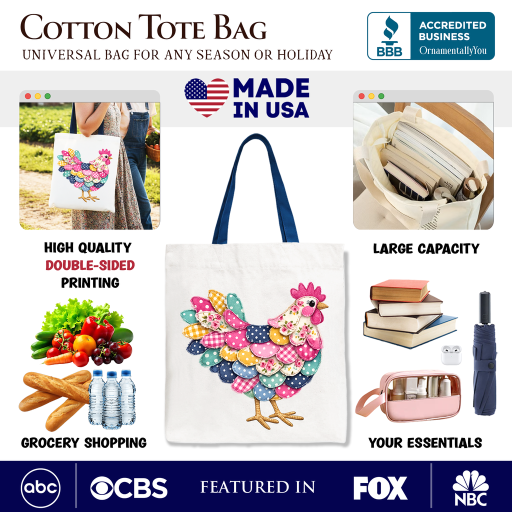 Patchwork Hen Farmhouse Tote Bag