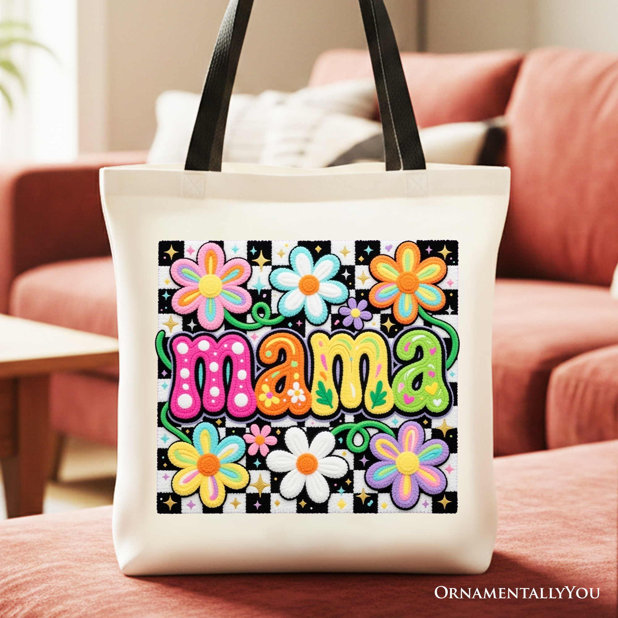 Retro Floral "Mama" Tote Bag