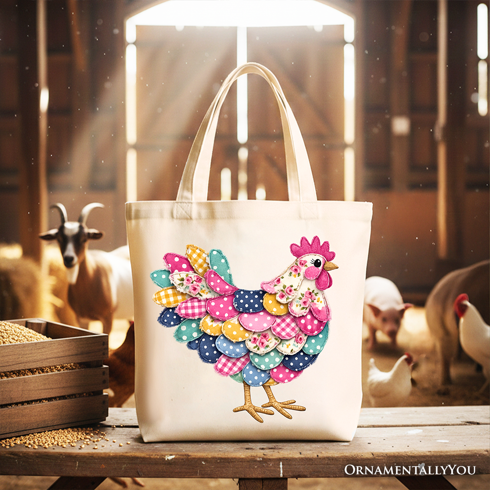Patchwork Hen Farmhouse Tote Bag