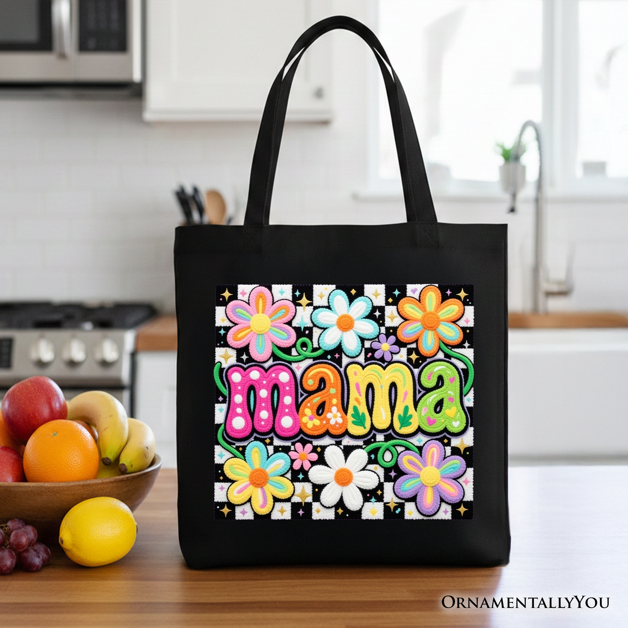 Retro Floral "Mama" Tote Bag