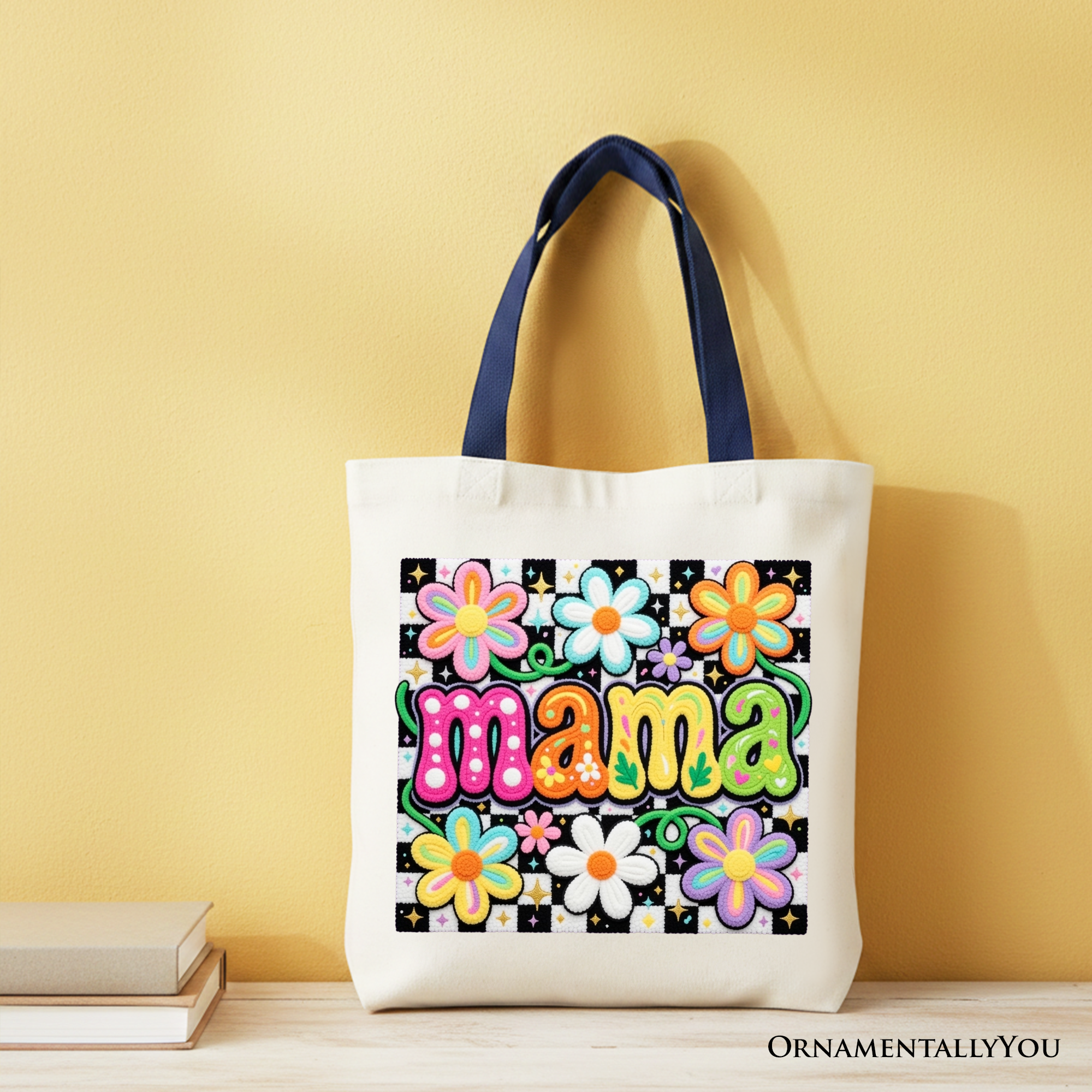 Retro Floral "Mama" Tote Bag