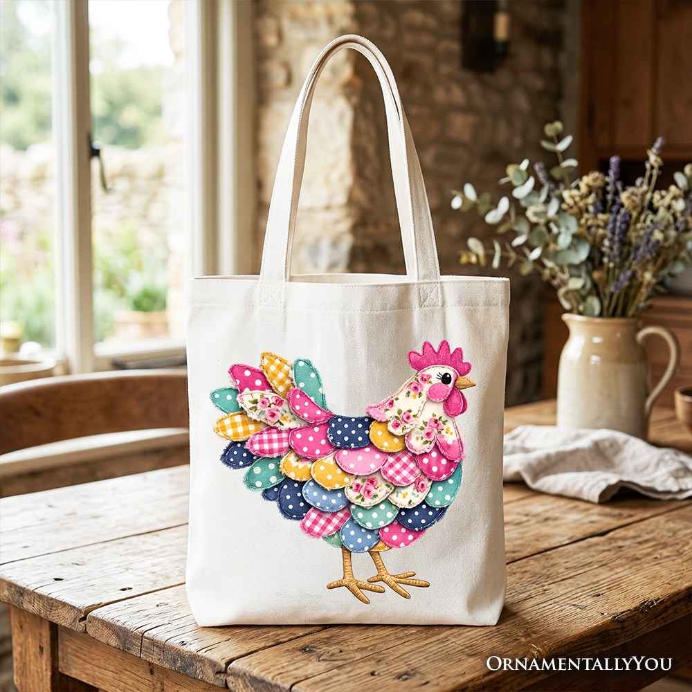 Patchwork Hen Farmhouse Tote Bag