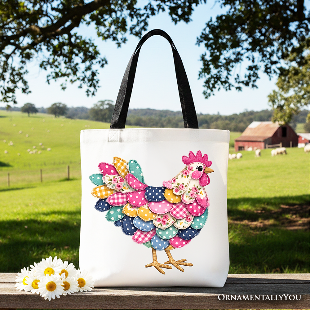 Patchwork Hen Farmhouse Tote Bag