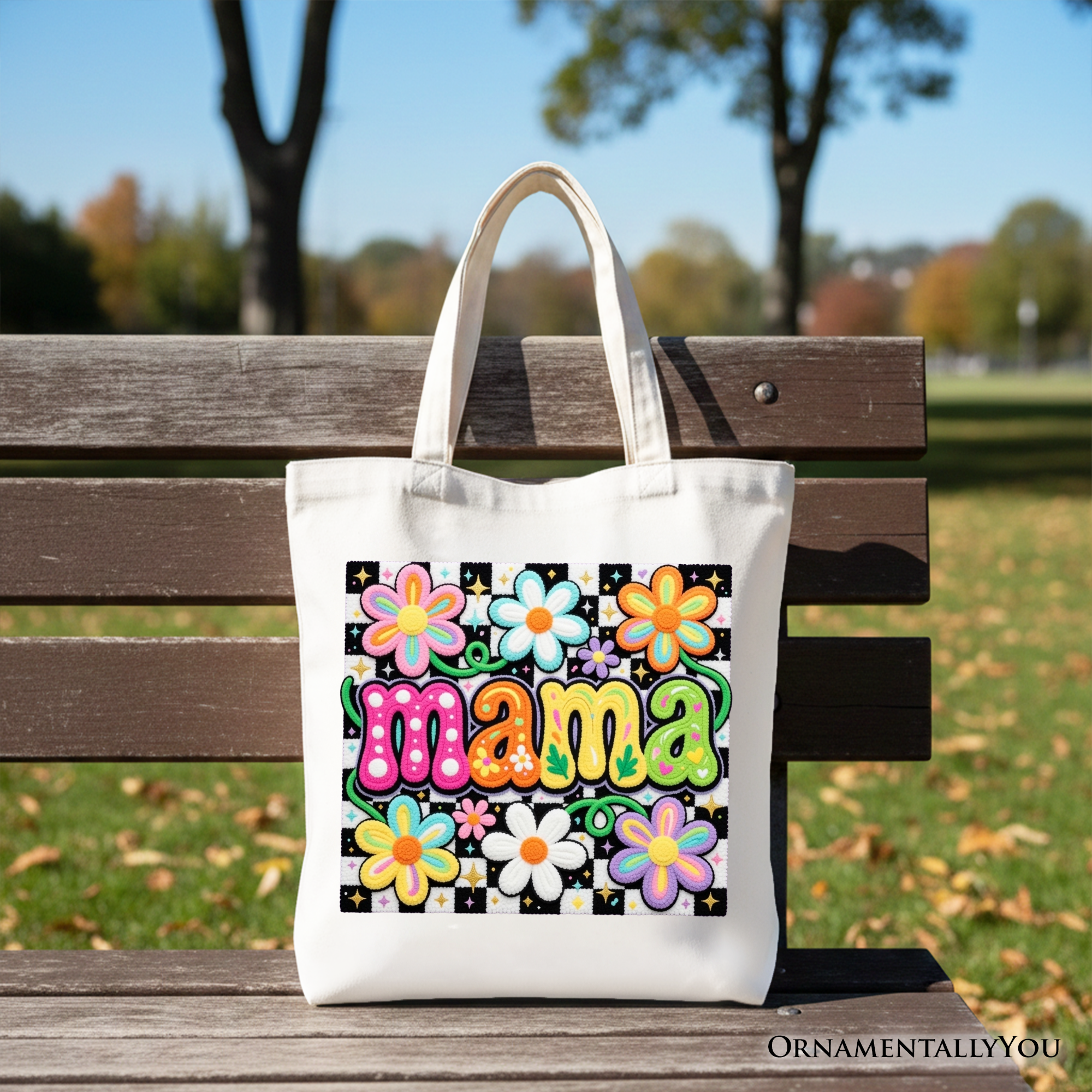 Retro Floral "Mama" Tote Bag