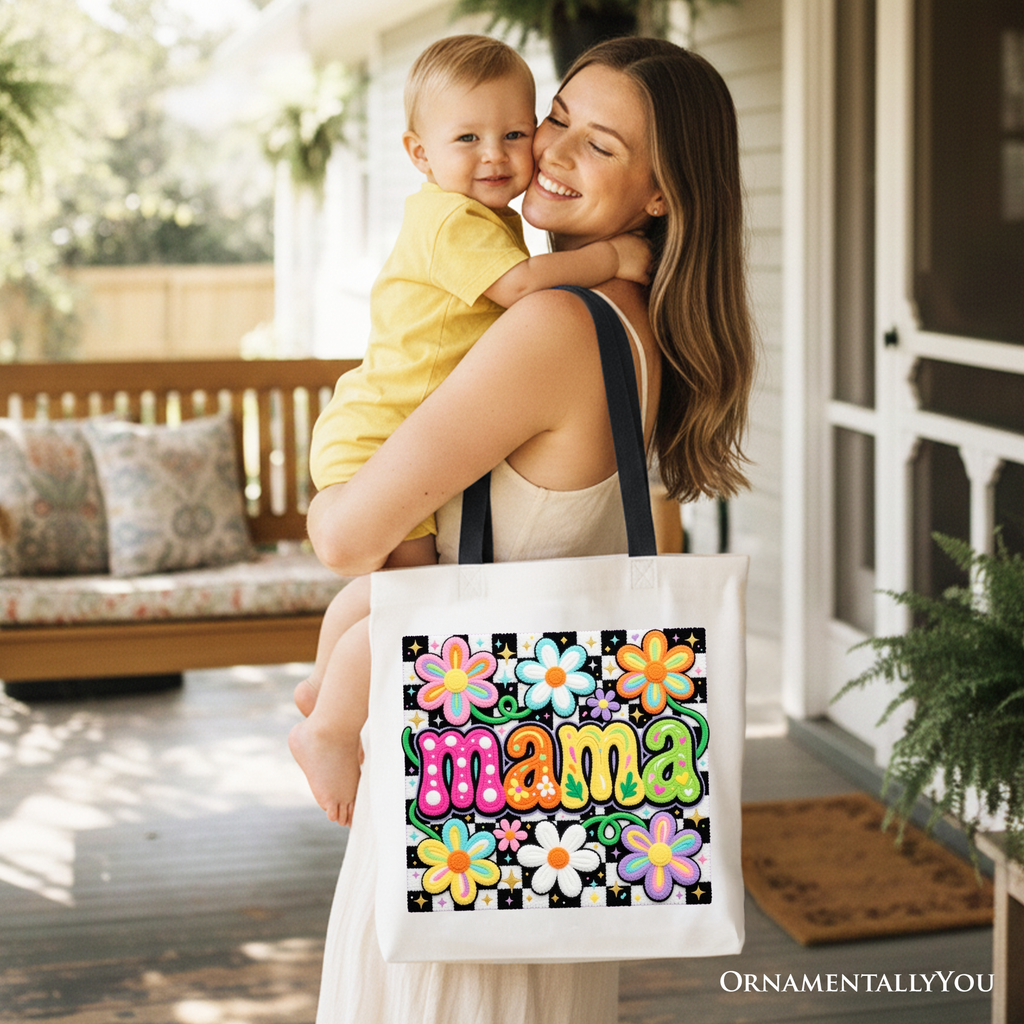 Retro Floral "Mama" Tote Bag