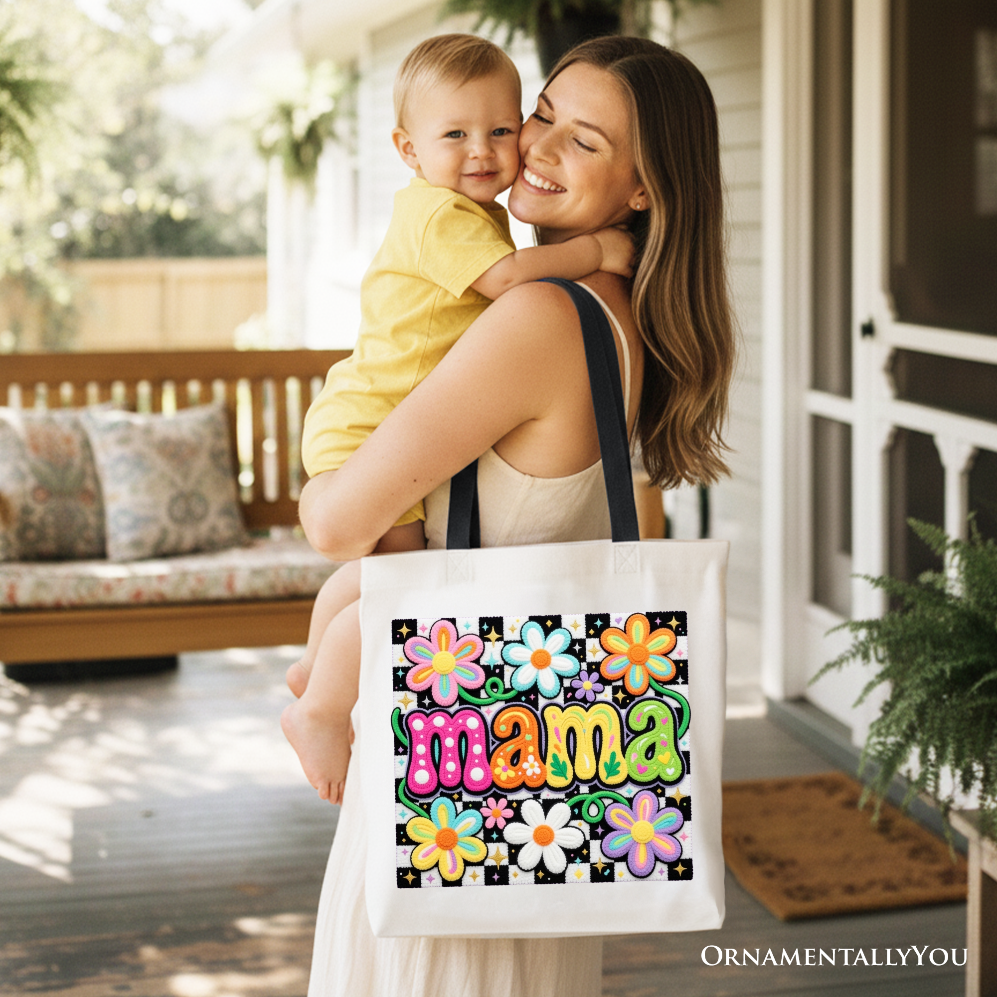 Retro Floral "Mama" Tote Bag