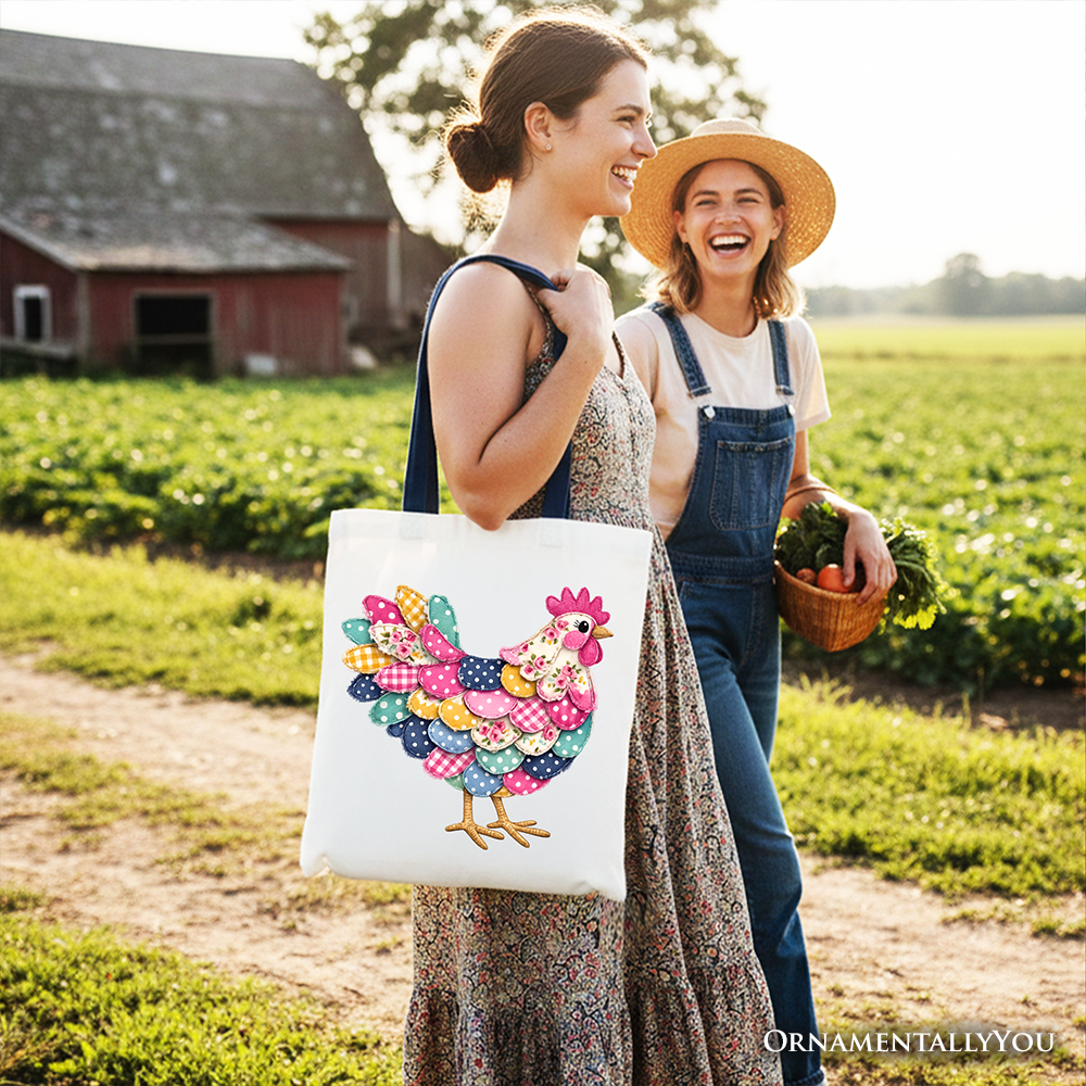 Patchwork Hen Farmhouse Tote Bag