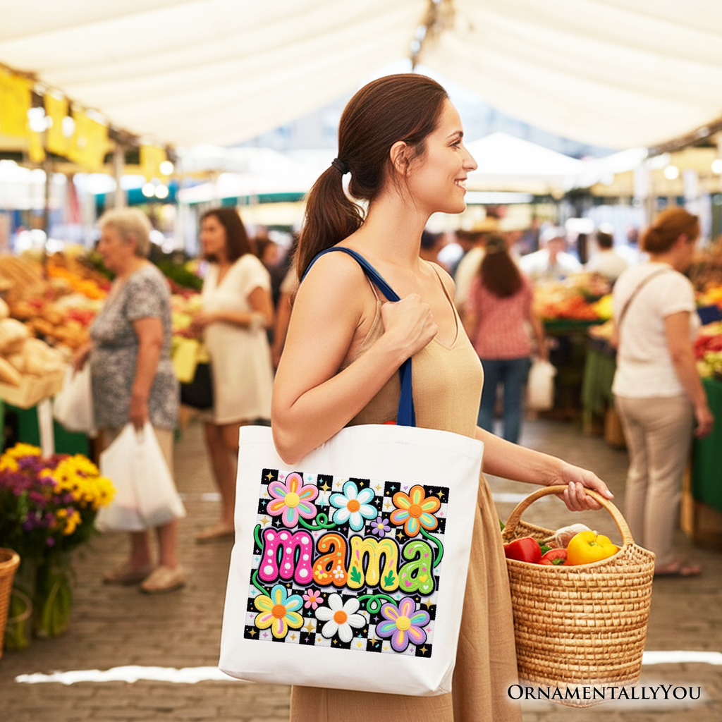 Retro Floral "Mama" Tote Bag