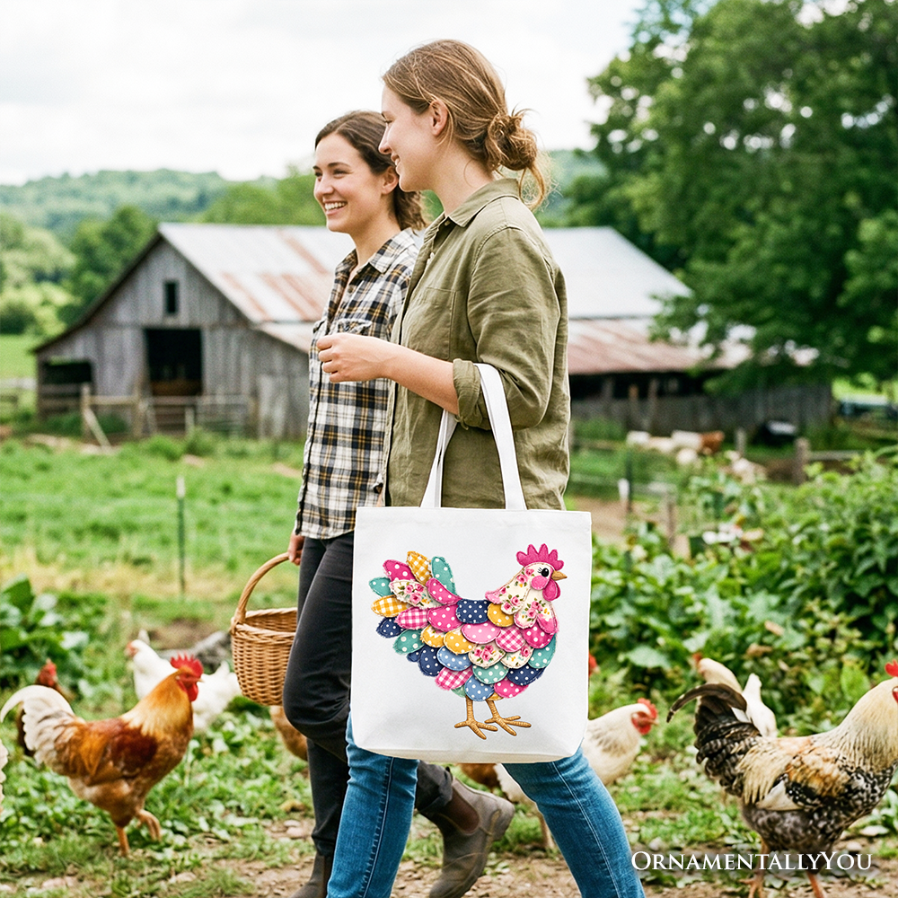 Patchwork Hen Farmhouse Tote Bag