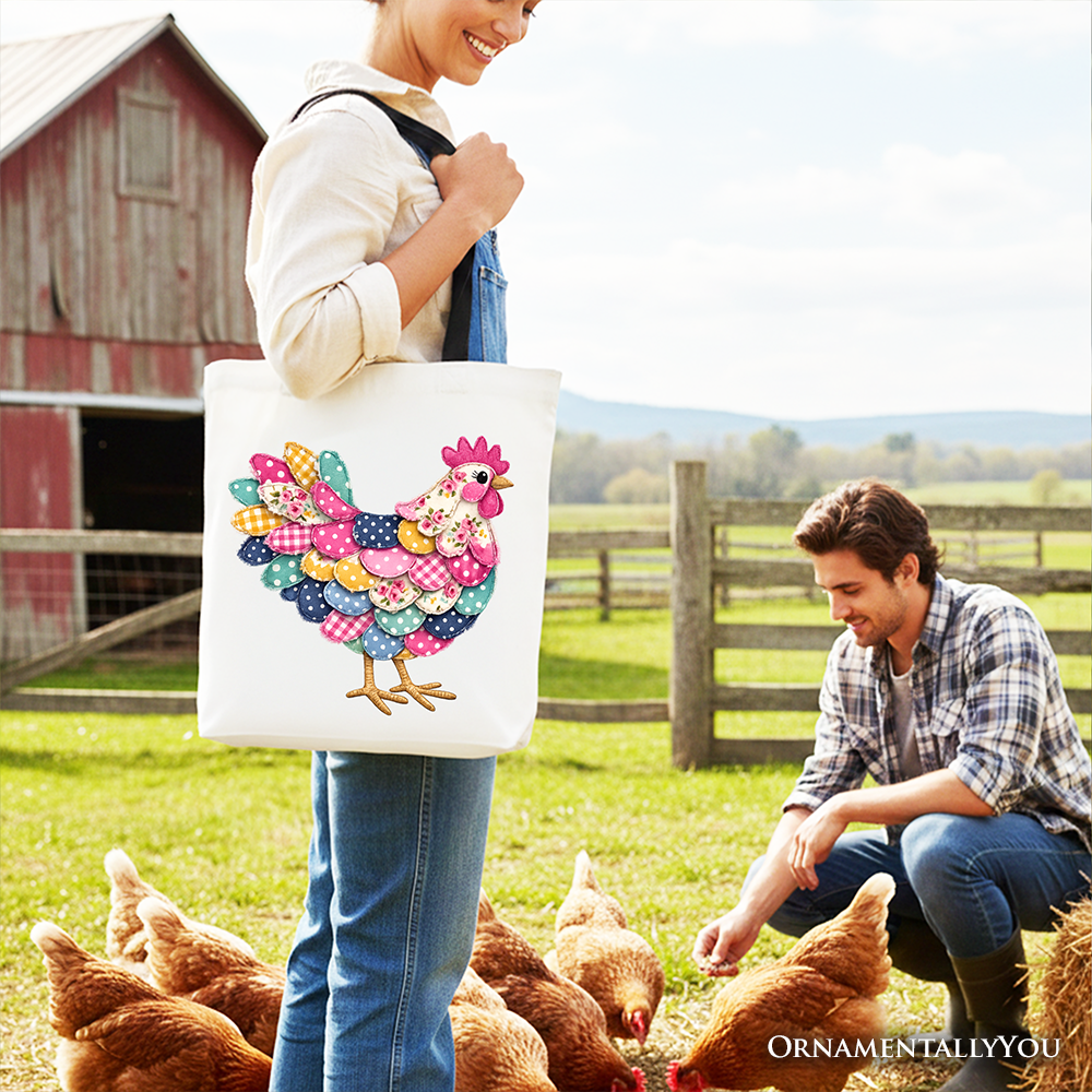 Patchwork Hen Farmhouse Tote Bag