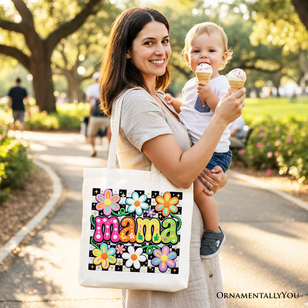 Retro Floral "Mama" Tote Bag