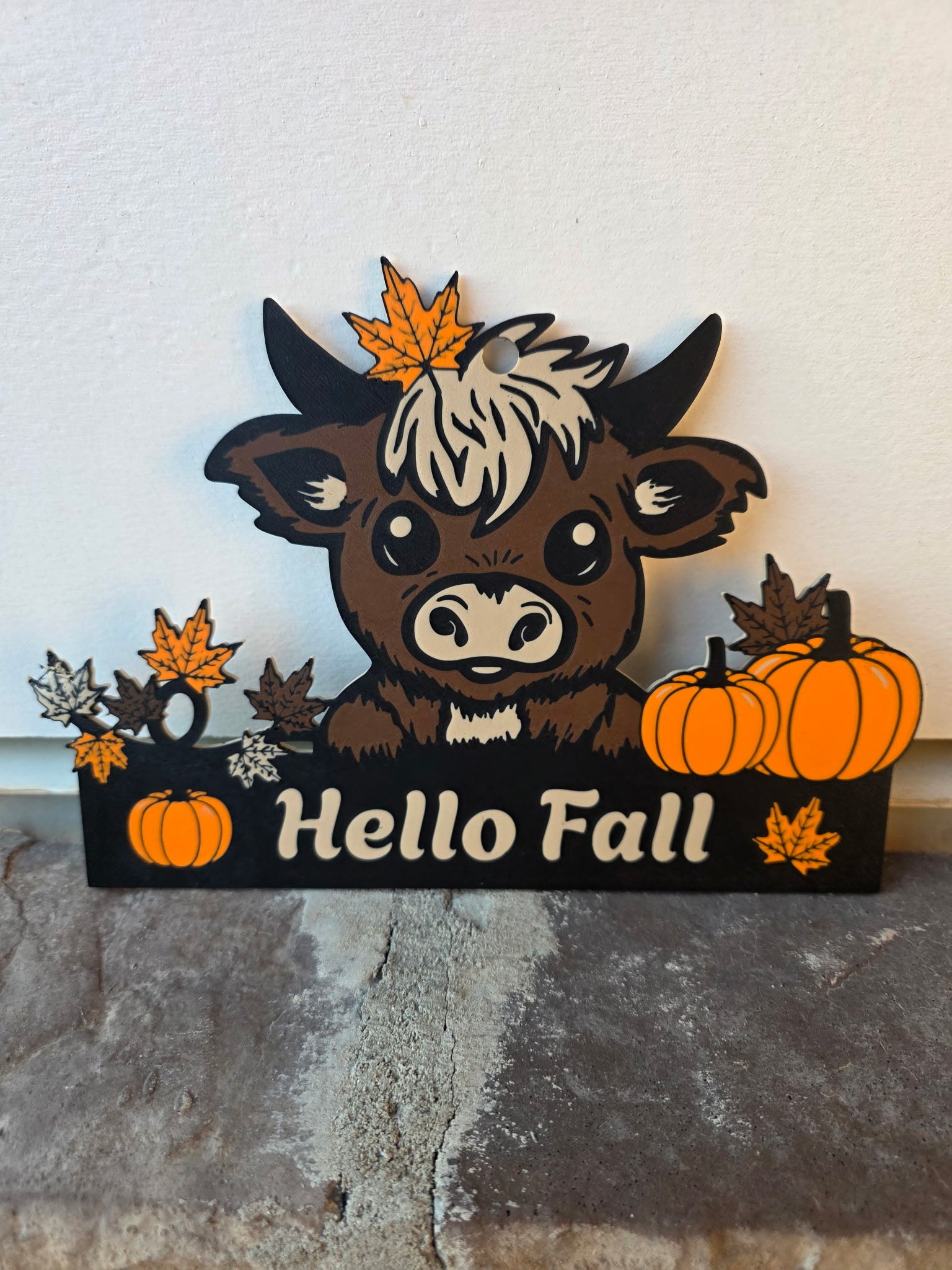 3D Printed Hello Fall Cow Sign – Pumpkin & Autumn Decor