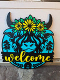 3D Printed Highland Cow Welcome Sign – Floral Farmhouse Door Decor